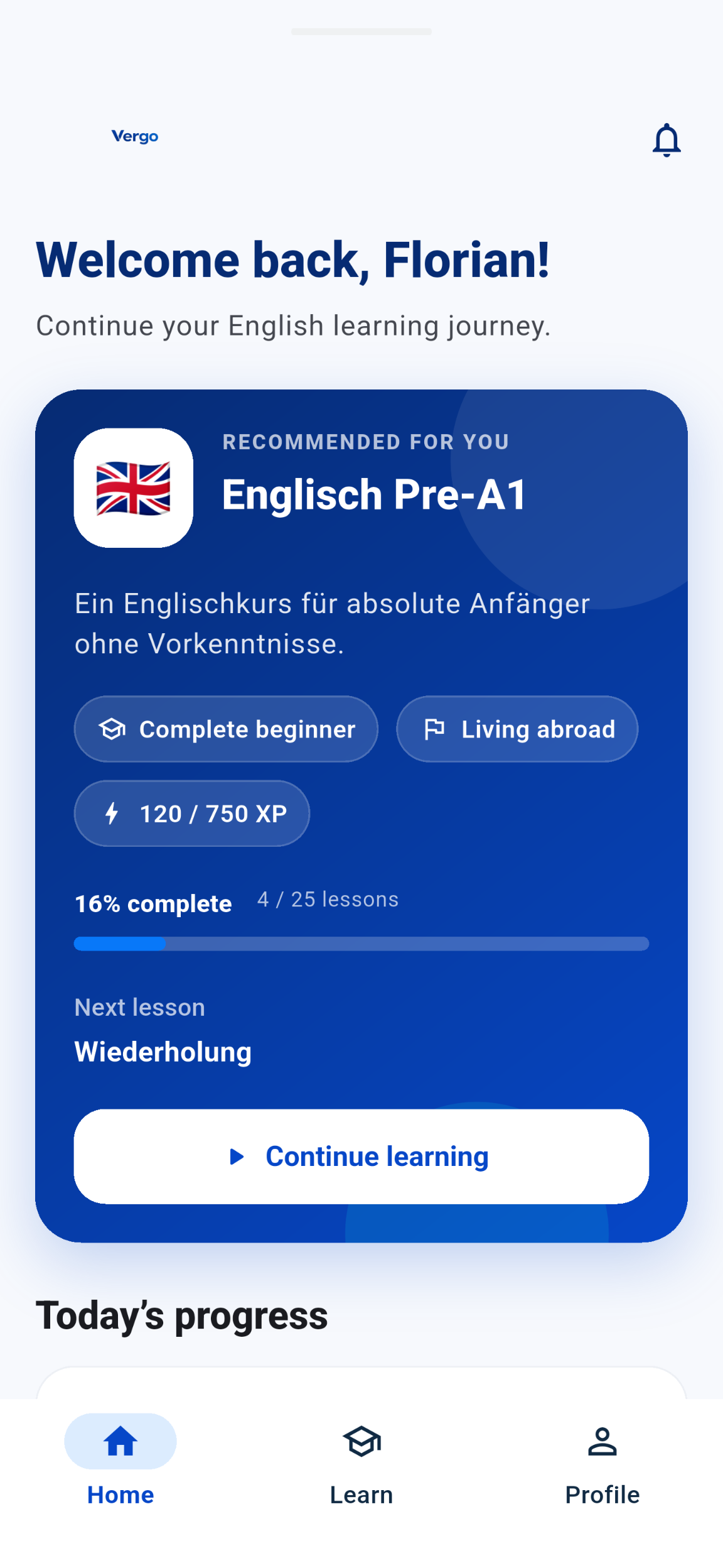 VERGO learning dashboard